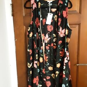 Pleione Black Floral V-Neck Duster with Multicolor Blooms